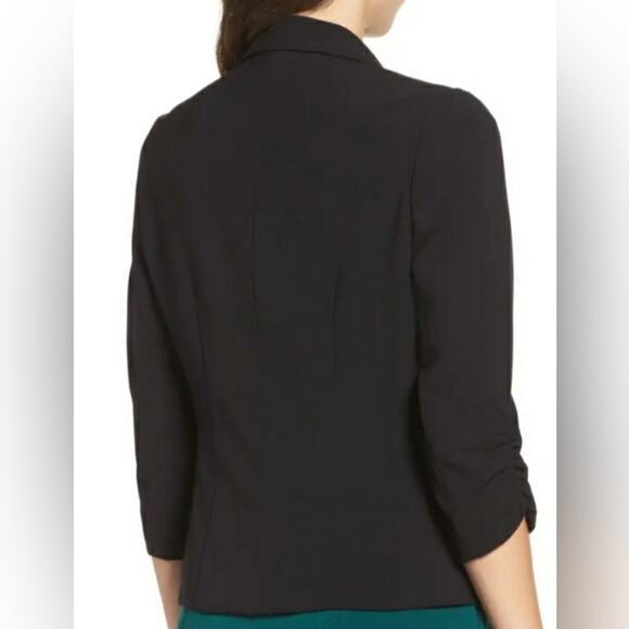 Frenchi one button blazer jacket black ruched 3/4 sleeves - Picture 2 of 6
